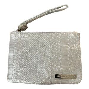 Rodan & Fields Cosmetic Make-up Bag Silver Textured Faux Snake Skin Wristlet - S